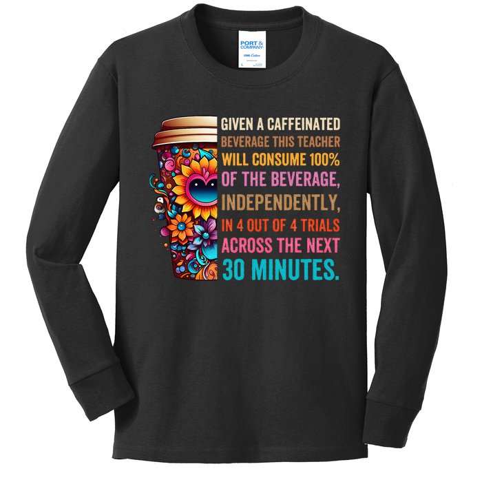 Given A Caffeinated Beverage This Teacher Will Consume Kids Long Sleeve Shirt