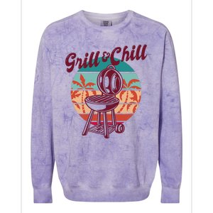 Grill And Chill Vacation Retro Sunset Colorblast Crewneck Sweatshirt