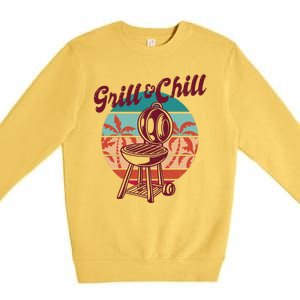 Grill And Chill Vacation Retro Sunset Premium Crewneck Sweatshirt