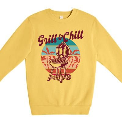 Grill And Chill Vacation Retro Sunset Premium Crewneck Sweatshirt