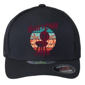 Grill And Chill Vacation Retro Sunset Flexfit Unipanel Trucker Cap