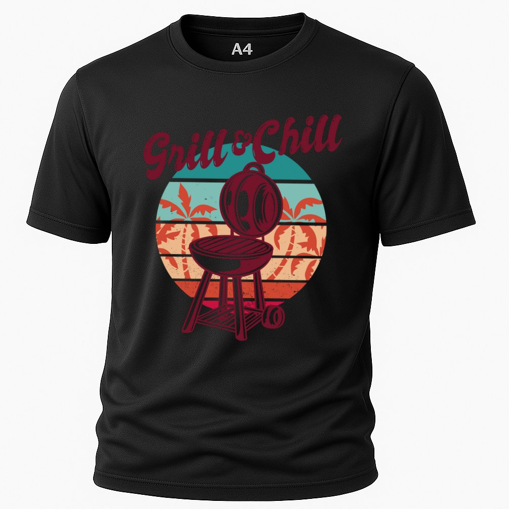 Grill And Chill Vacation Retro Sunset Cooling Performance Crew T-Shirt