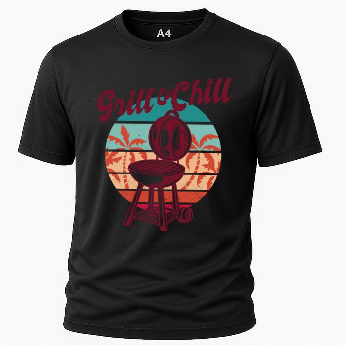 Grill And Chill Vacation Retro Sunset Cooling Performance Crew T-Shirt