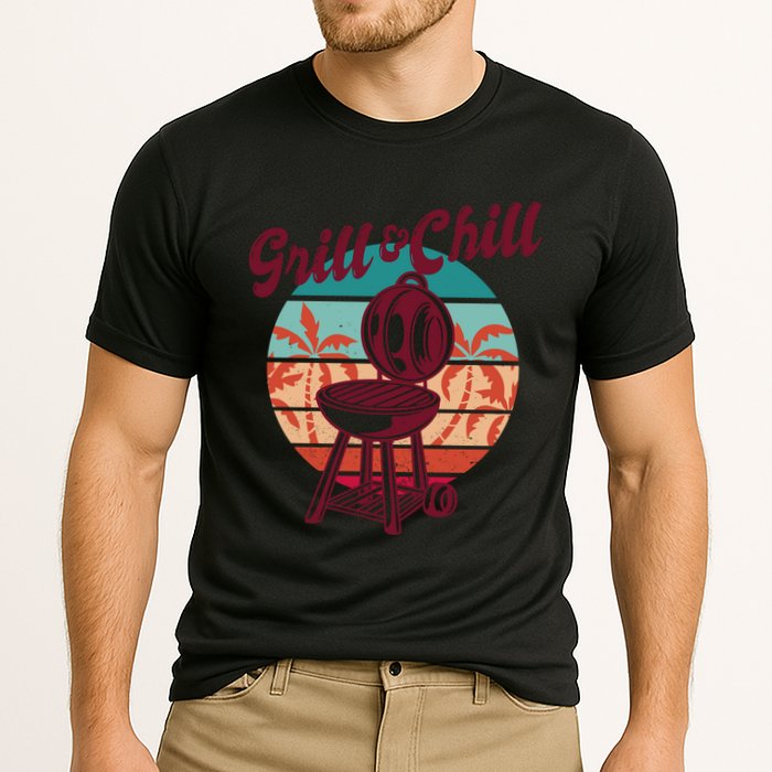 Grill And Chill Vacation Retro Sunset Cooling Performance Crew T-Shirt