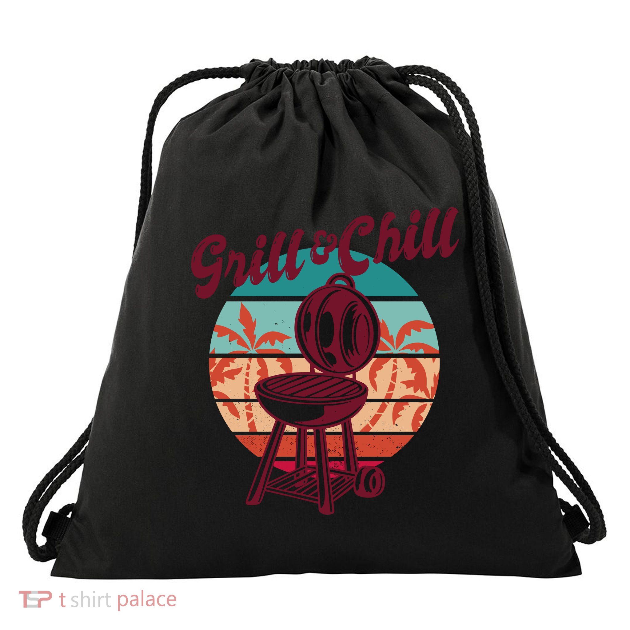 Grill And Chill Vacation Retro Sunset Drawstring Bag
