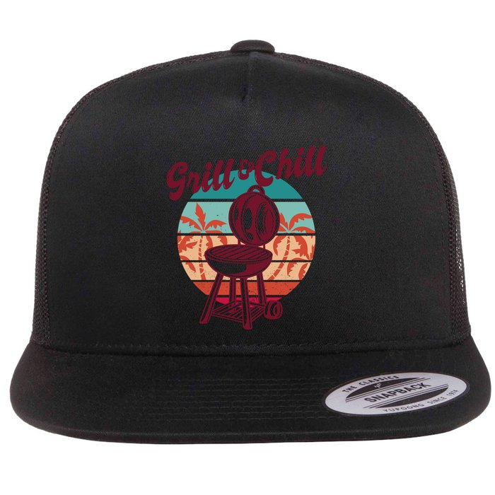 Grill And Chill Vacation Retro Sunset Flatbill Hat