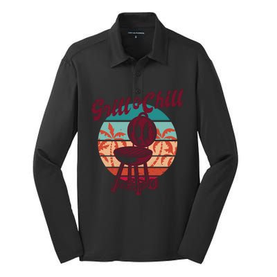 Grill And Chill Vacation Retro Sunset Silk Touch Performance Long Sleeve Polo