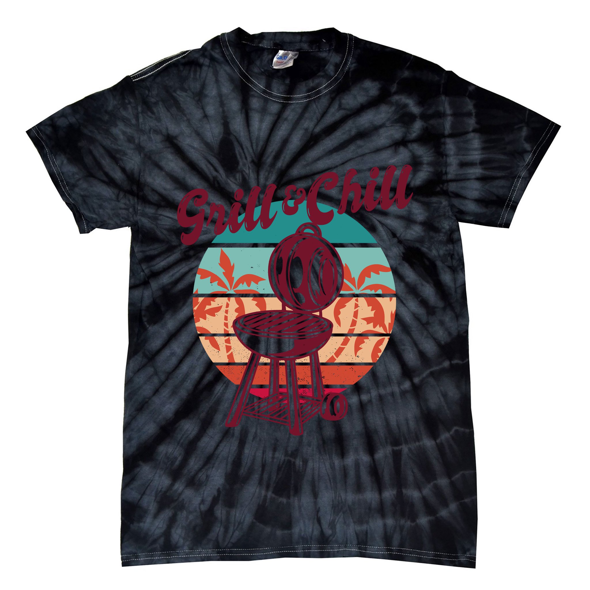 Grill And Chill Vacation Retro Sunset Tie-Dye T-Shirt