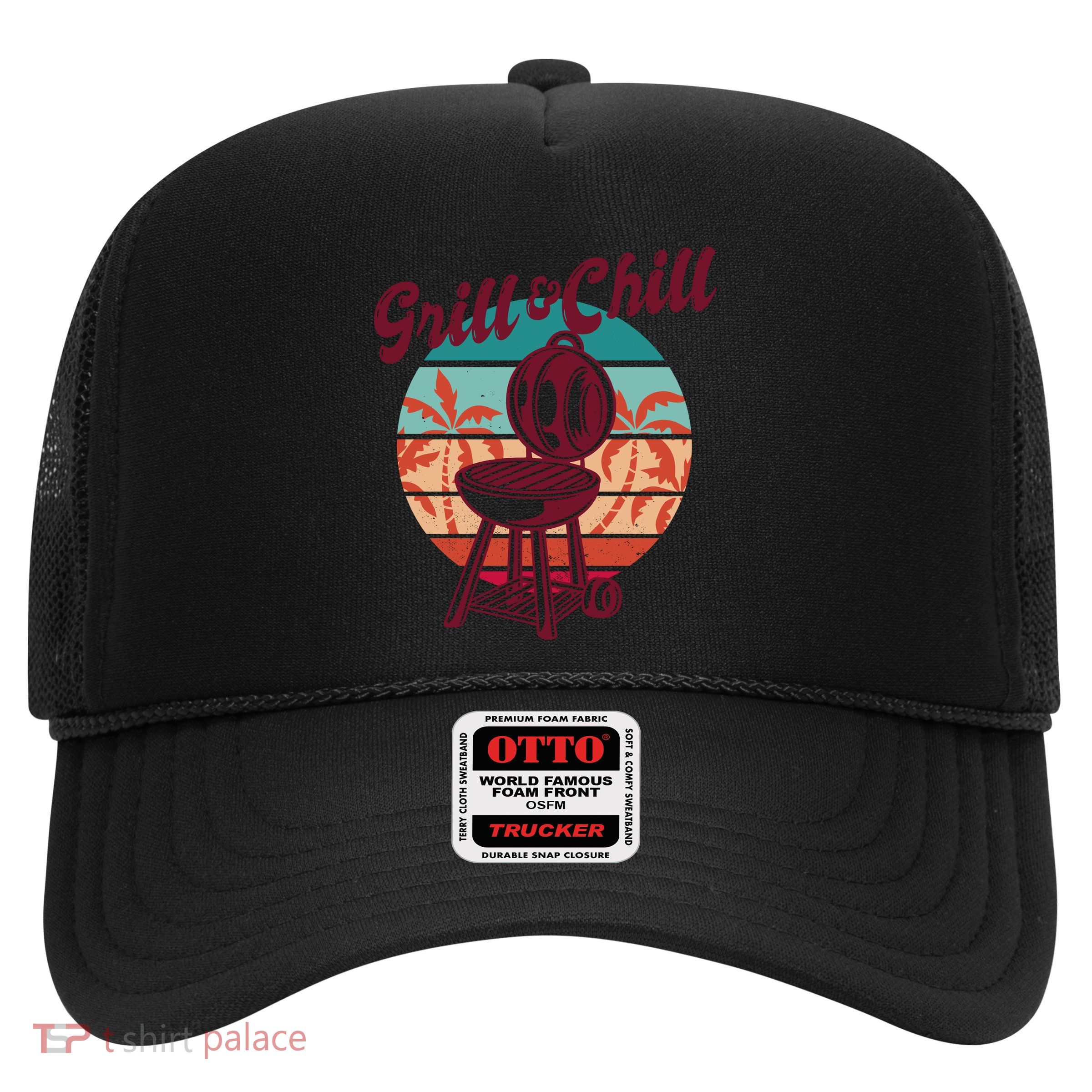 Grill And Chill Vacation Retro Sunset Trucker Hat