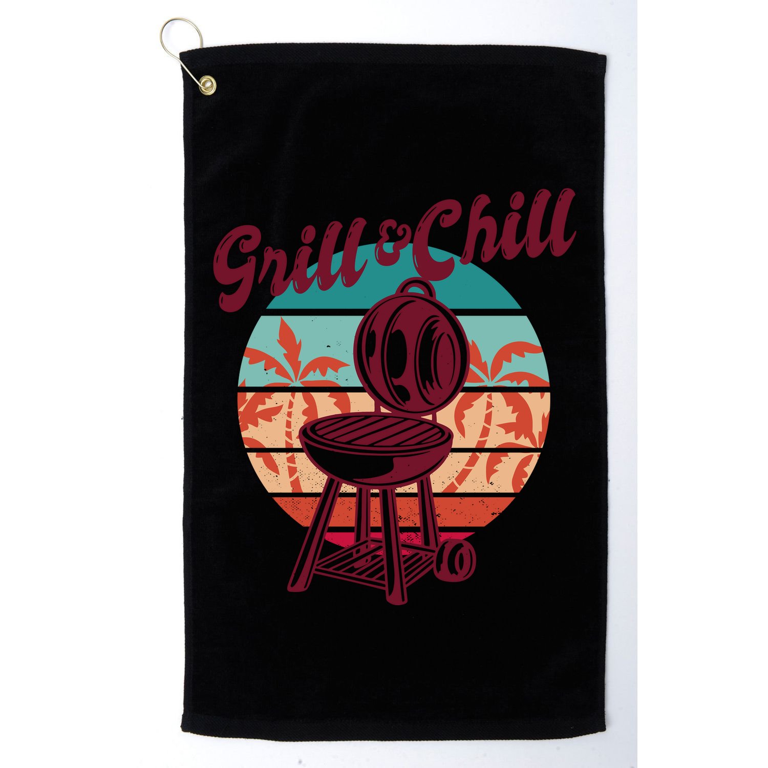 Grill And Chill Vacation Retro Sunset Golf Towel