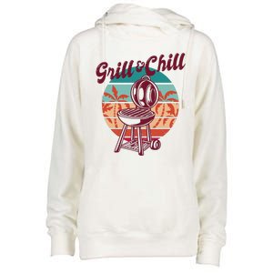 Grill And Chill Vacation Retro Sunset Womens Funnel Neck Pullover Hood