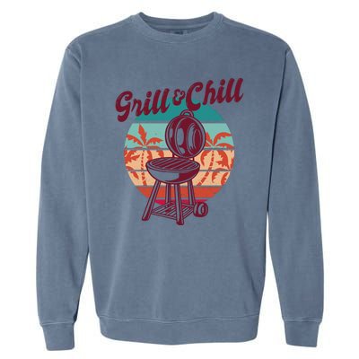 Grill And Chill Vacation Retro Sunset Garment-Dyed Sweatshirt