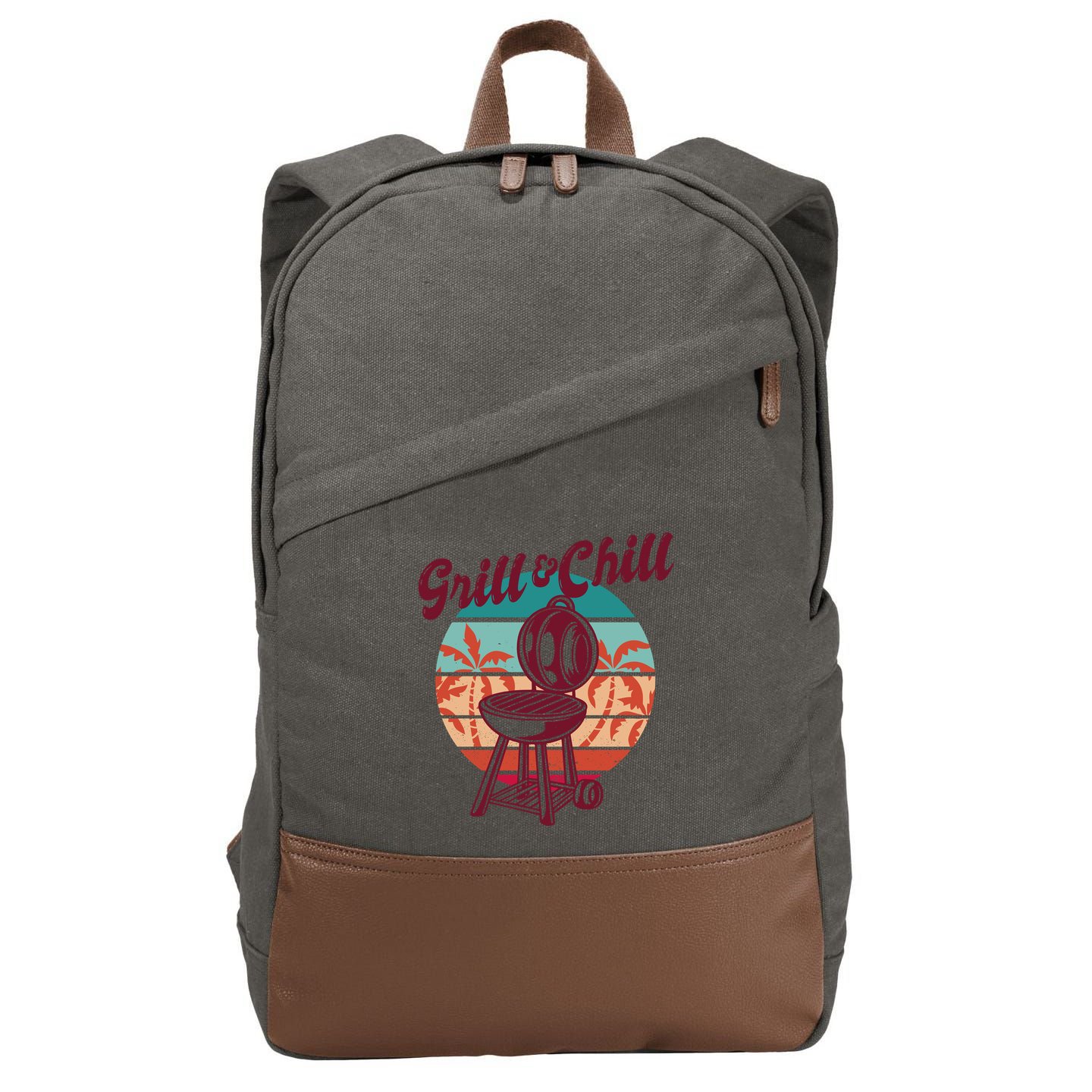 Grill And Chill Vacation Retro Sunset Cotton Canvas Backpack