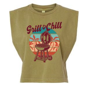 Grill And Chill Vacation Retro Sunset Garment-Dyed Women's Muscle Tee