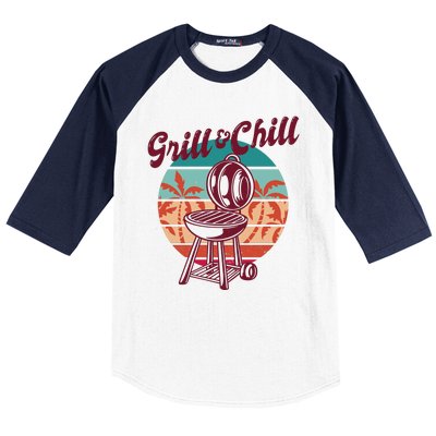 Grill And Chill Vacation Retro Sunset Baseball Sleeve Shirt