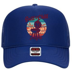 Grill And Chill Vacation Retro Sunset High Crown Mesh Back Trucker Hat