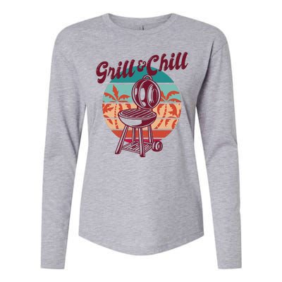 Grill And Chill Vacation Retro Sunset Womens Cotton Relaxed Long Sleeve T-Shirt