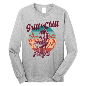 Grill And Chill Vacation Retro Sunset Long Sleeve Shirt