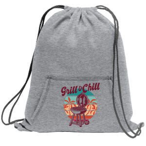 Grill And Chill Vacation Retro Sunset Sweatshirt Cinch Pack Bag