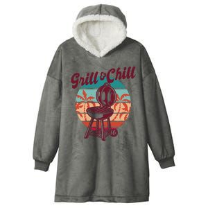 Grill And Chill Vacation Retro Sunset Hooded Wearable Blanket