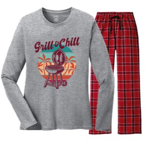 Grill And Chill Vacation Retro Sunset Women's Long Sleeve Flannel Pajama Set 