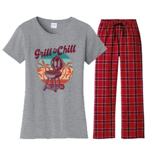 Grill And Chill Vacation Retro Sunset Women's Flannel Pajama Set