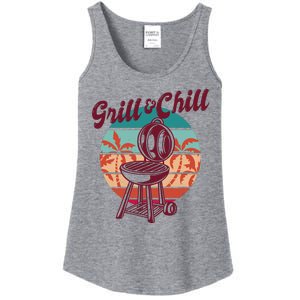 Grill And Chill Vacation Retro Sunset Ladies Essential Tank