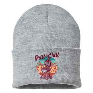 Grill And Chill Vacation Retro Sunset Sustainable Knit Beanie