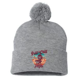 Grill And Chill Vacation Retro Sunset Pom Pom 12in Knit Beanie