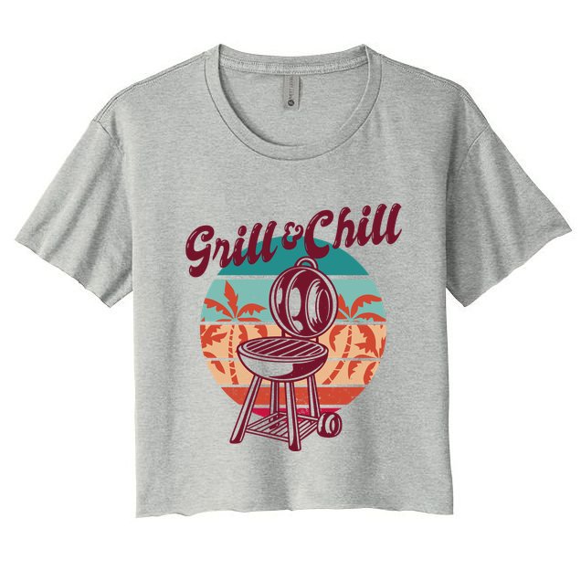 Grill And Chill Vacation Retro Sunset Crop Top