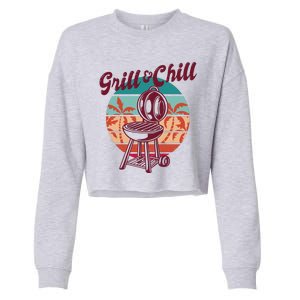 Grill And Chill Vacation Retro Sunset Cropped Pullover Crew