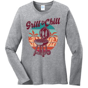 Grill And Chill Vacation Retro Sunset Ladies Long Sleeve Shirt