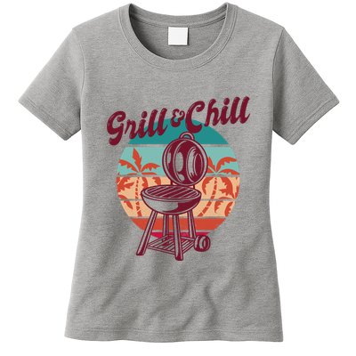 Grill And Chill Vacation Retro Sunset Womens T-Shirt