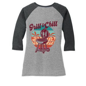 Grill And Chill Vacation Retro Sunset Women's Tri-Blend 3/4-Sleeve Raglan Shirt