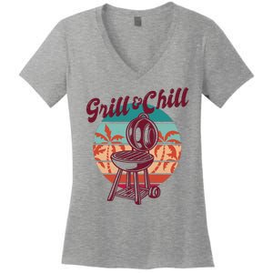 Grill And Chill Vacation Retro Sunset Women's V-Neck T-Shirt