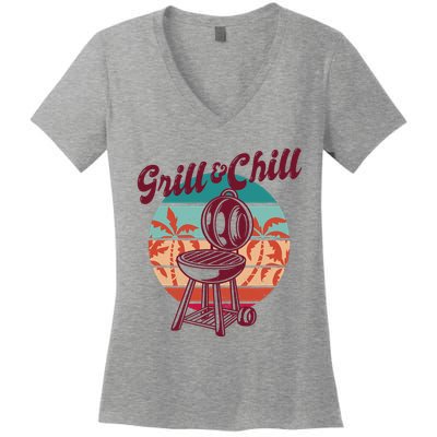 Grill And Chill Vacation Retro Sunset Women's V-Neck T-Shirt