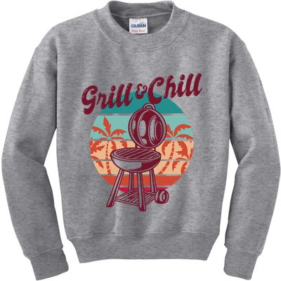 Grill And Chill Vacation Retro Sunset Kids Sweatshirt