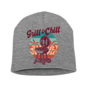 Grill And Chill Vacation Retro Sunset Short Acrylic Beanie