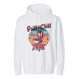 Grill And Chill Vacation Retro Sunset Garment-Dyed Fleece Hoodie