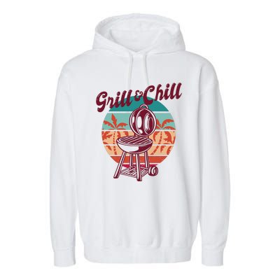 Grill And Chill Vacation Retro Sunset Garment-Dyed Fleece Hoodie