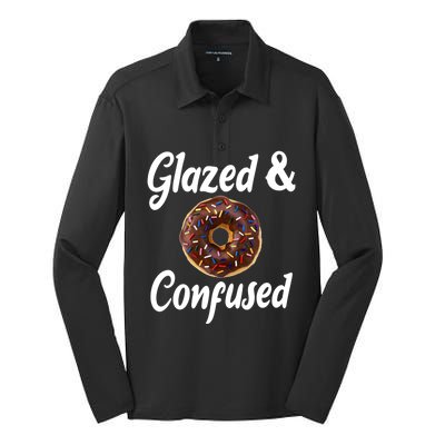 Glazed And Confused Funny Doughnut Sweets Lover Food Foodie Gift Silk Touch Performance Long Sleeve Polo