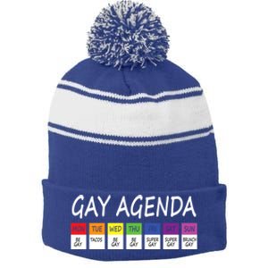 Gay Agenda Csd Pride Day Outfit Lesbian Lgbtq Lgbtq+ Meaningful Gift Stripe Pom Pom Beanie