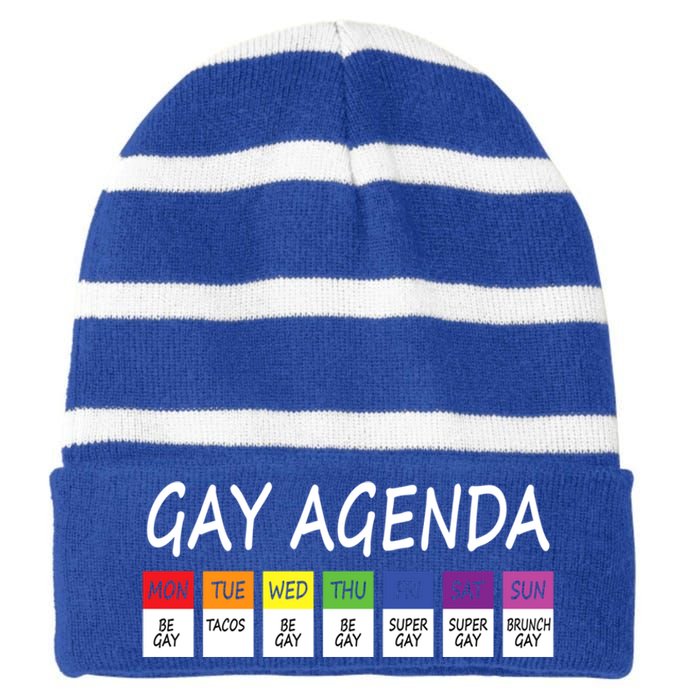 Gay Agenda Csd Pride Day Outfit Lesbian Lgbtq Lgbtq+ Meaningful Gift Striped Beanie with Solid Band