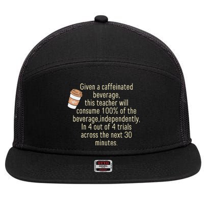 Given A Caffeinated Beverage This Teacher Will Consume 7 Panel Mesh Trucker Snapback Hat