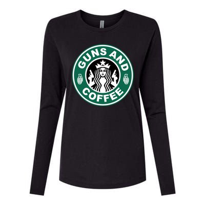 Guns And Coffee Parody Womens Cotton Relaxed Long Sleeve T-Shirt