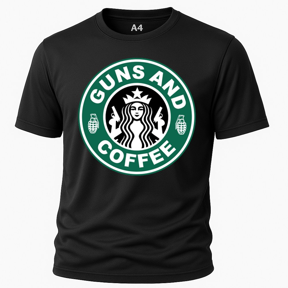 Guns And Coffee Parody Cooling Performance Crew T-Shirt