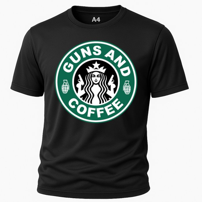 Guns And Coffee Parody Cooling Performance Crew T-Shirt