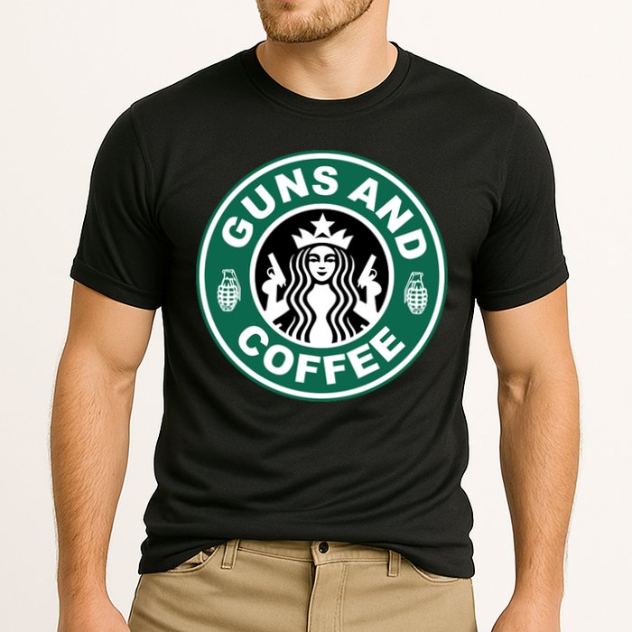 Guns And Coffee Parody Cooling Performance Crew T-Shirt