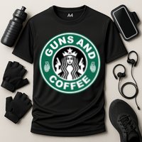 Guns And Coffee Parody Cooling Performance Crew T-Shirt