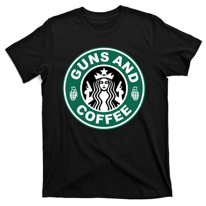 Guns And Coffee Parody T-Shirt